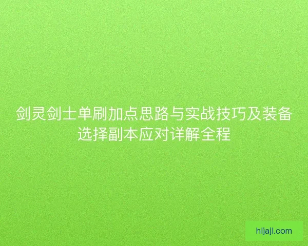 剑灵剑士单刷加点思路与实战技巧及装备选择副本应对详解全程