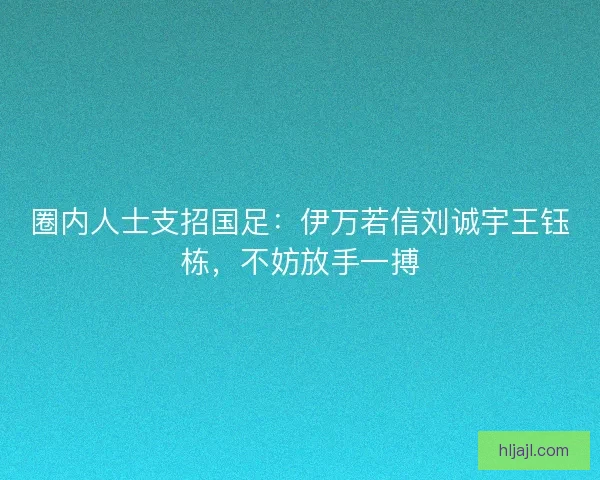 圈内人士支招国足：伊万若信刘诚宇王钰栋，不妨放手一搏
